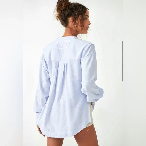 NEW Free People/We the Free Edge Washed Pin Striped Boho Style Shirt - Picture 4 of 6